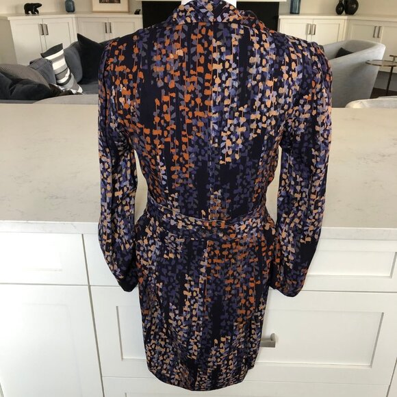 Reiss Esmerelda-Coco Moon Print Deep V Nk Mini Dress Navy Burnt Org Tan Sz 6 NWT - Picture 8 of 16